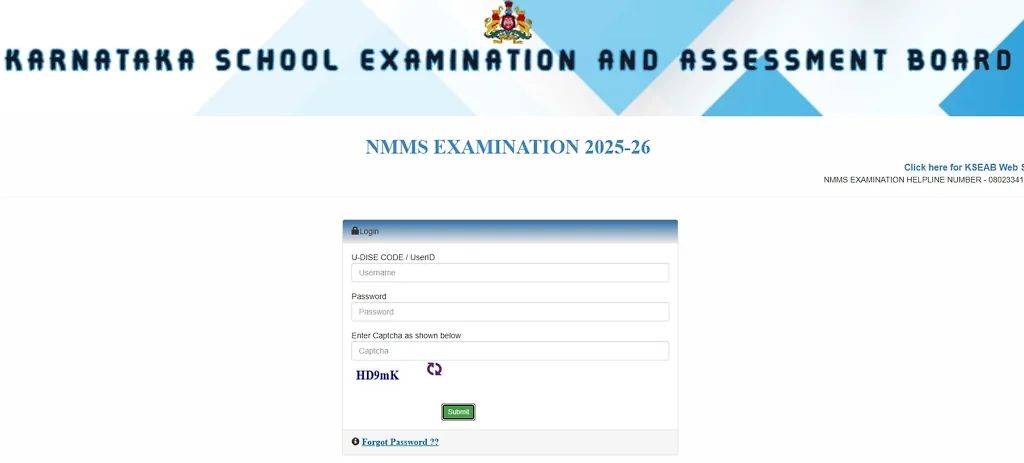 Kseab Nmms Exam Online Application Form 2025-26