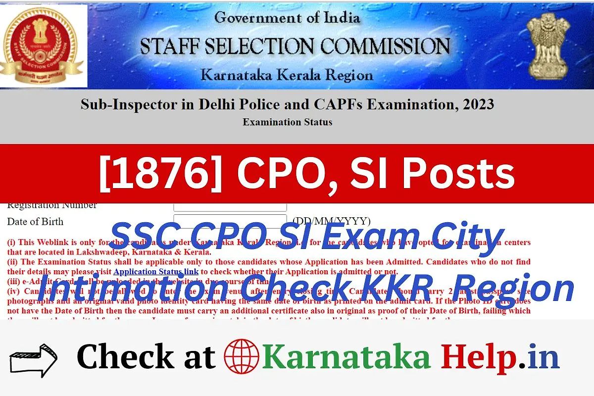 Ssc Cpo Si Exam City Intimation Check Kkr Region