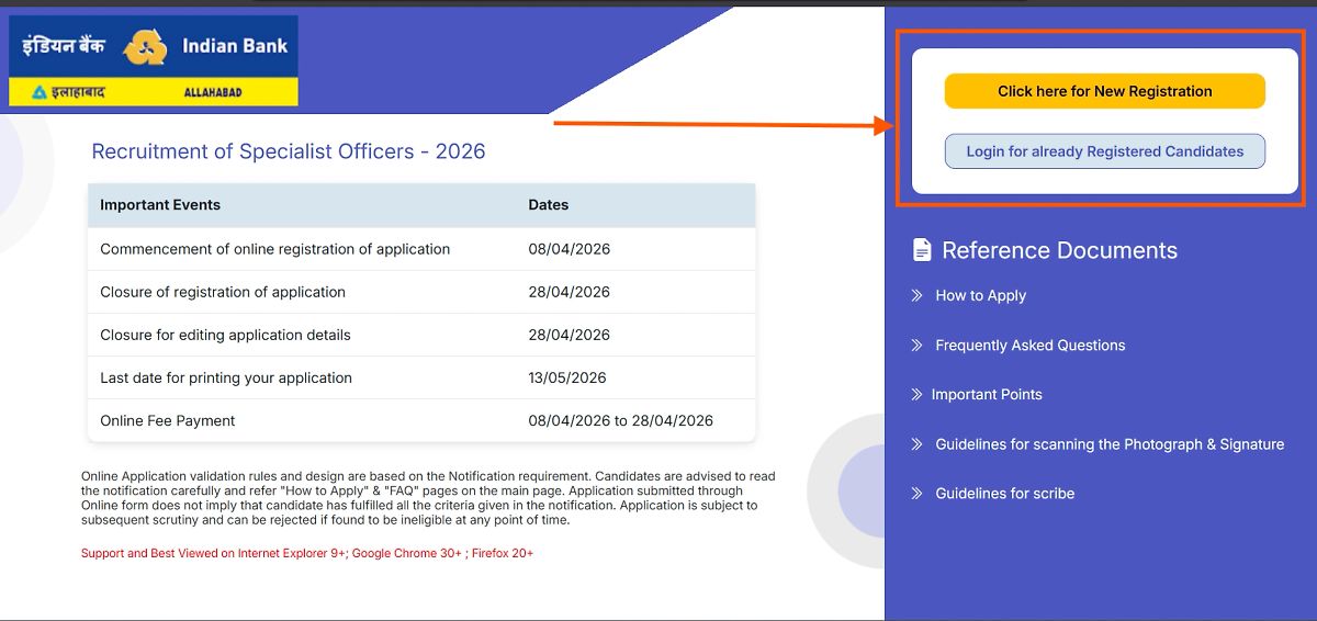 Indian Bank So Online Form 2026