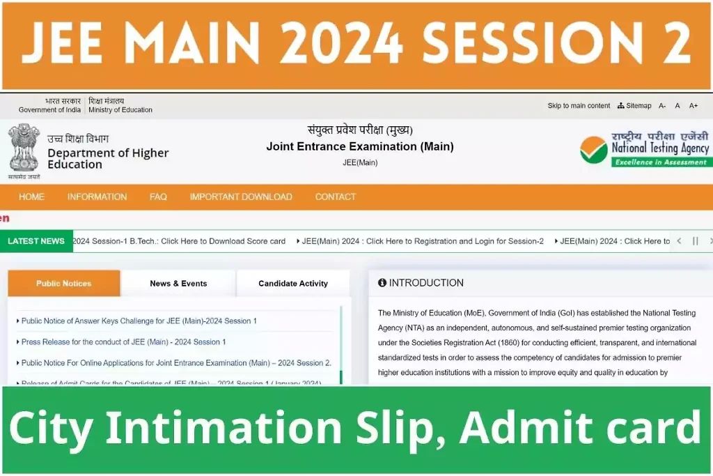 Jee Main 2024 Session 2 City Intimation Slip, Admit Card Soon At Jeemain.nta.ac.in