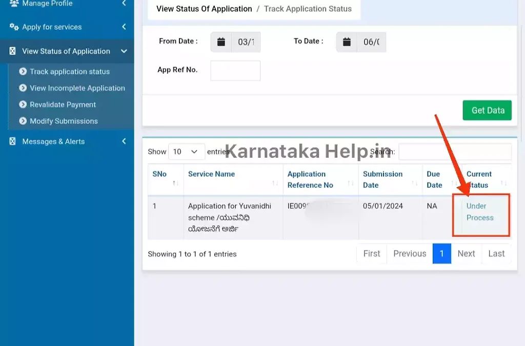 Yuva Nidhi Application Status Check Online Step-4