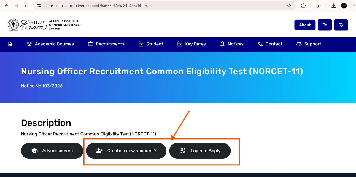 Aiims Norcet 11Th Nursing Officer Notification 2026