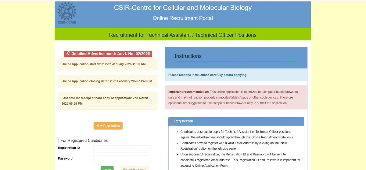 Csir Ccmb Technical Assistant And Technical Officer Notification 2026