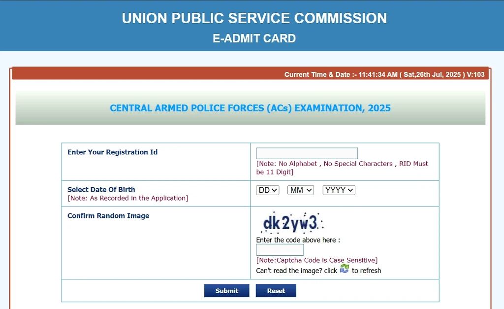 Upsc Capf 2025 Admit Card Link