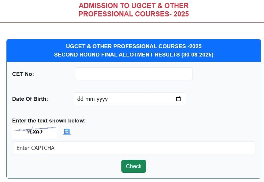 Ugcet 2Nd Round Final Seat Allotment Result 2025 Check Link