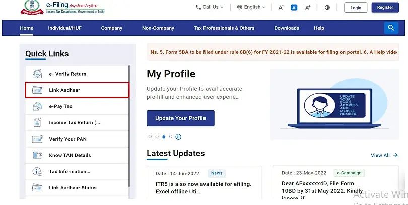 Pan Card Aadhaar Card Link Step 1