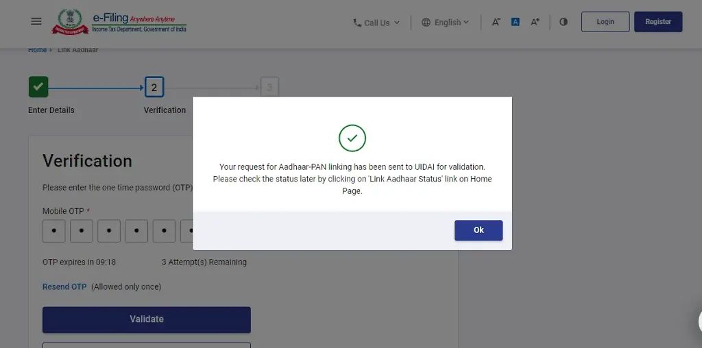 Pan Card Aadhaar Card Link Step 5