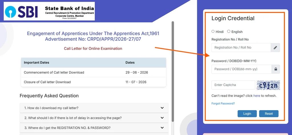 Sbi Apprentice 2026 Online Exam Admit Card