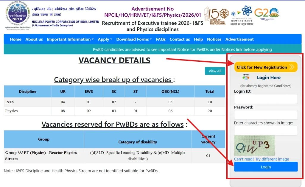 Npcil Et (I&Amp;Fs And Physics Disciplines) 2026 Application Form