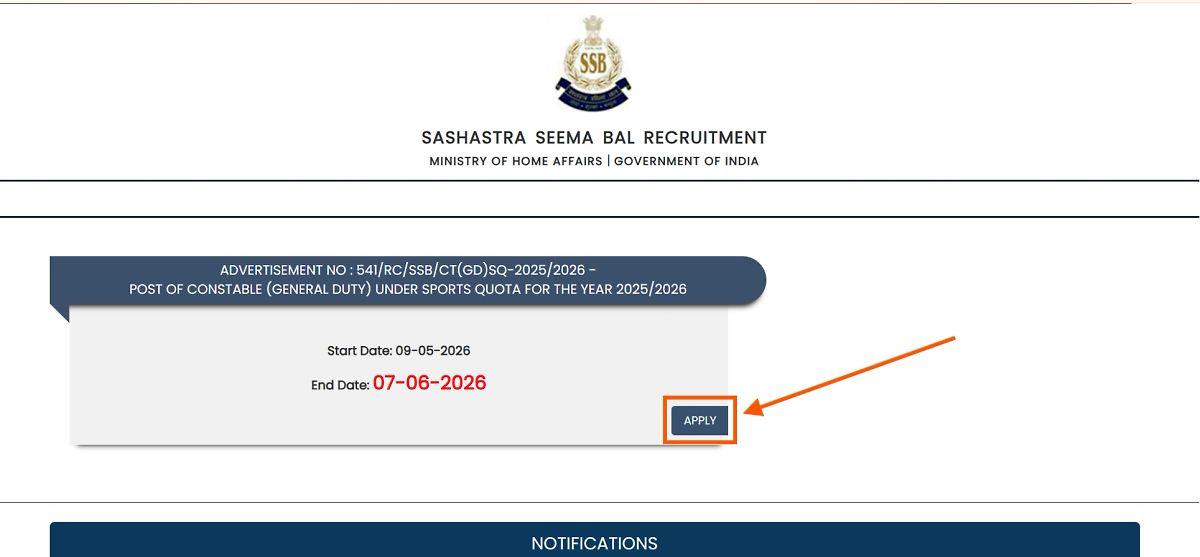 Ssb Constable (Gd) Sports Quota 2026 Notification