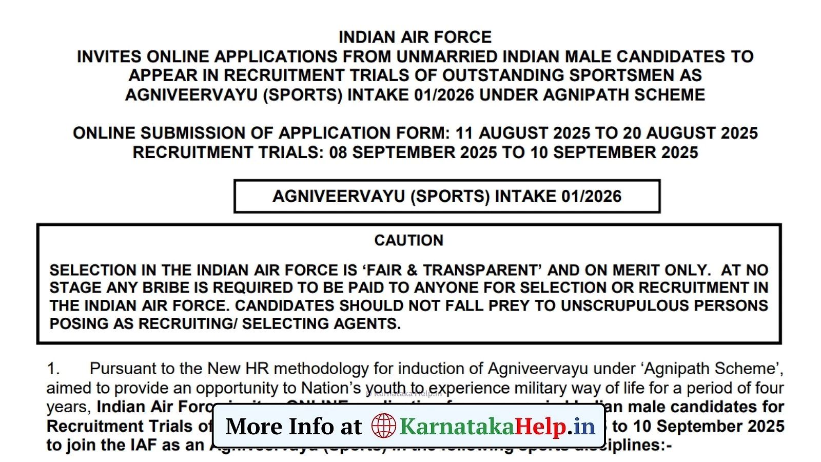 Agniveer Vayu Sports Intake 01 2026 Notification 2025