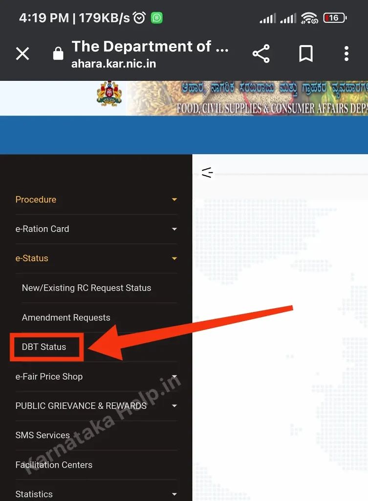 Anna Bhagya Payment Dbt Status Check Online - Process -1