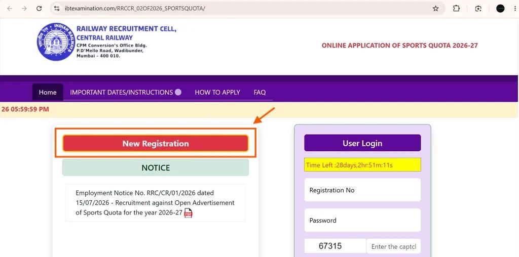Rrc Cr Sports Quota Online Form 2026-27