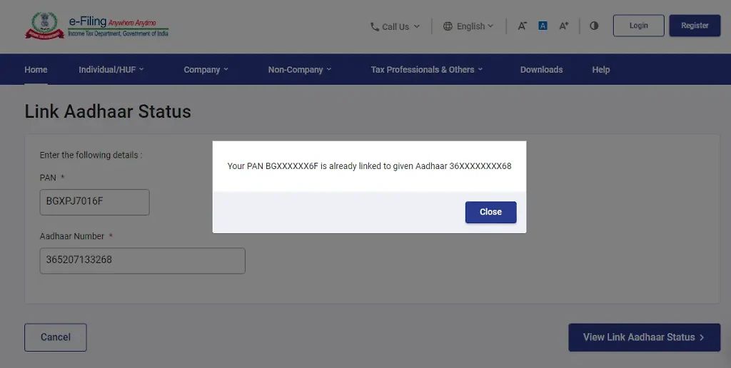 Pan Card Aadhaar Card Link Status Check Step 3.2