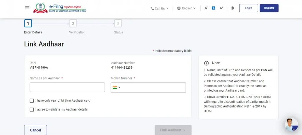 Pan Card Aadhaar Card Link Step 3