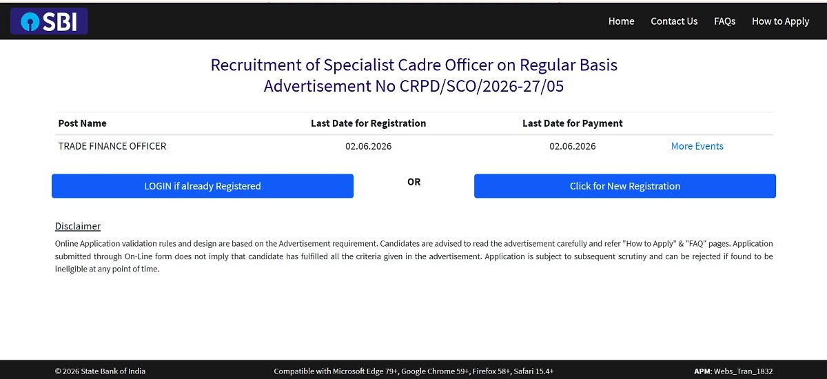 Sbi Trade Finance Officer Notification 2026