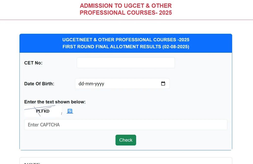 Ugcet, Ugneet 1St Round Final Seat Allotment Result 2025 Check Link
