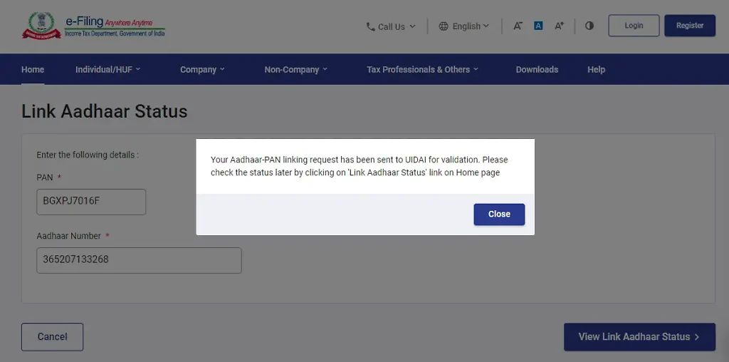 Pan Card Aadhaar Card Link Status Check Step 3.1