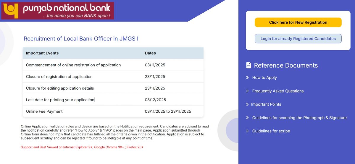Panjab National Bank Local Bank Officer In Jmgs I Application Form 2025