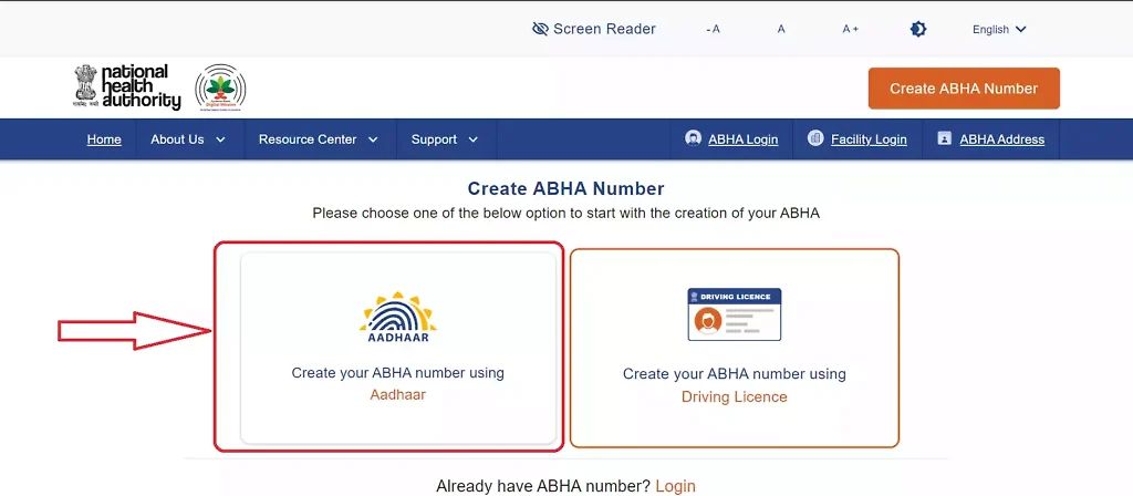 Abha Card Registration Karnataka Step-1